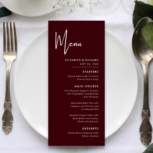Menu Cardápio de Casamento Burgundy Elegante e Moderno (Criador carregado)