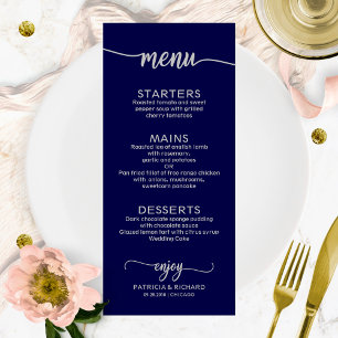 Menu Cardápio de Casamento Caligrafia Elegante Azul Nav