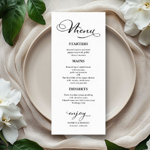 Menu Cardápio de Casamento Caligrafia Preta Elegante