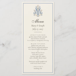 Menu Cardápio de Casamento Católico Elegantes Rosas Azu