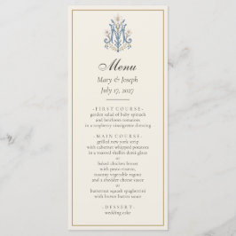Menu Cardápio de Casamento Católico Elegantes Rosas Azu