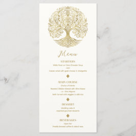 Menu Cardápio de Casamento Celta Creme & Dourado Árvore