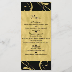 Menu Cardápio de Casamento Chic Floral Preto e Dourado 
