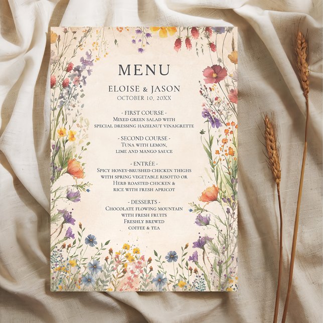 Menu Cardápio de casamento chic jardim de flores silves (Criador carregado)