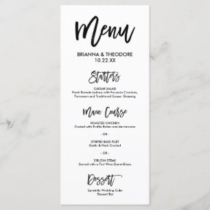 Menu Cardápio de Casamento Chic Letrado à Mão