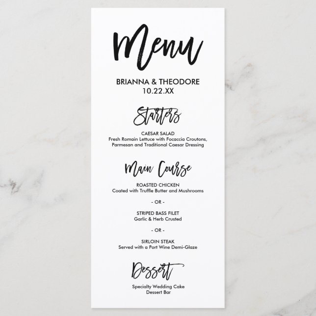 Menu Cardápio de Casamento Chic Letrado à Mão (Frente)
