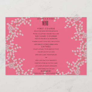 Menu Cardápio de Casamento Chic Pink Floral & Pérolas