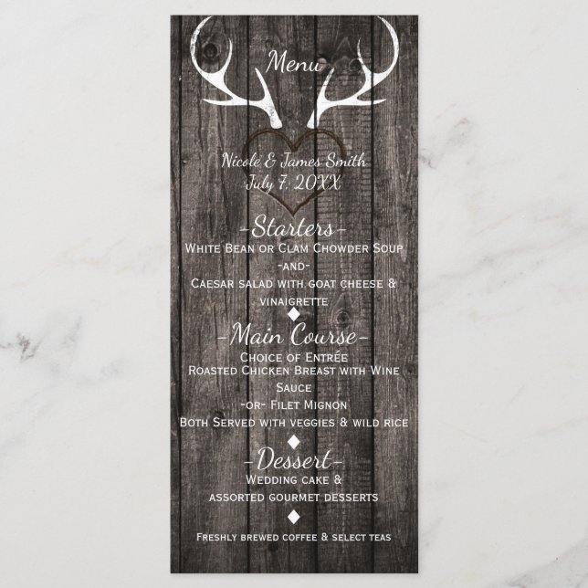 Menu Cardápio de Casamento Chifres de Veado Rústico e C (Frente)