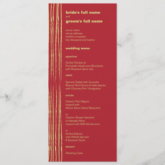 Menu Cardápio de Casamento Chili Lemon (Frente)