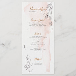 Menu Cardápio de Casamento com Aquarela Cinza e Rosa Co