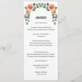 Menu Cardápio de Casamento com Arco de Eucalipto e Rosa