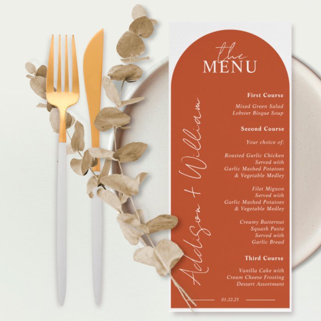 Menu Cardápio de Casamento com Arco de Terracota Modern (Criador carregado)