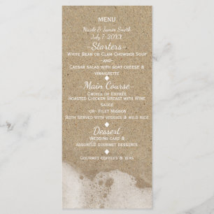 Menu Cardápio de Casamento com Areia de Praia e Água do
