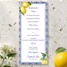 Cardápio de Casamento com Azulejo Azul Limão Amalf