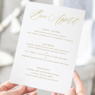 Menu Cardápio de Casamento com Caligrafia Dourada Moder