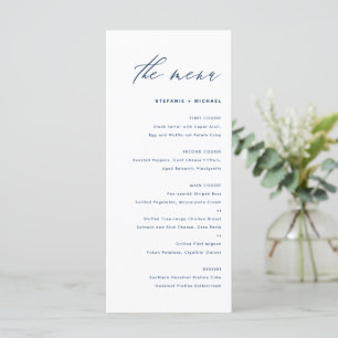 Menu Cardápio de Casamento com Caligrafia Elegante Azul