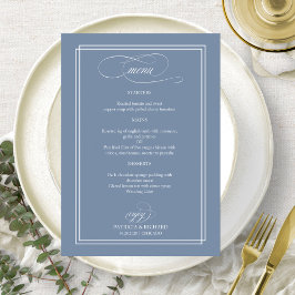 Menu Cardápio de Casamento com Caligrafia Elegante Azul