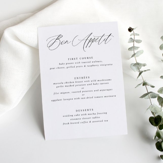Menu Cardápio de Casamento com Caligrafia Moderna e Ele (Criador carregado)