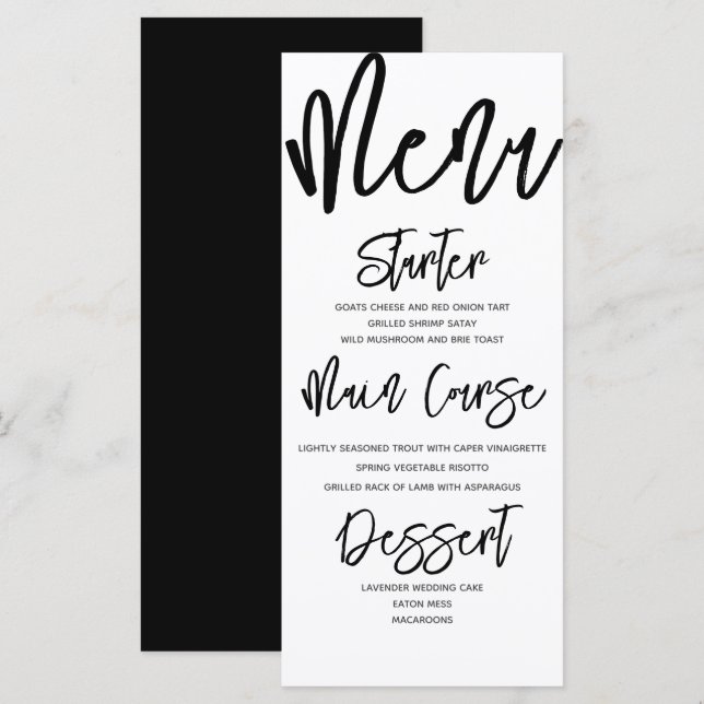 Menu Cardápio de Casamento com Caligrafia Moderna em Pr (Frente/Verso)