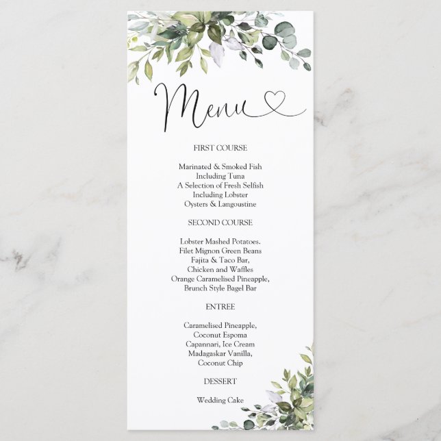 Menu Cardápio de Casamento com Eucalipto (Frente)