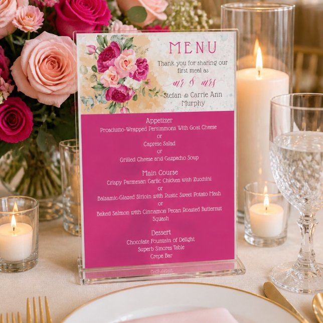 Menu Cardápio de Casamento com Explosão de Cor Rosa Que (Criador carregado)