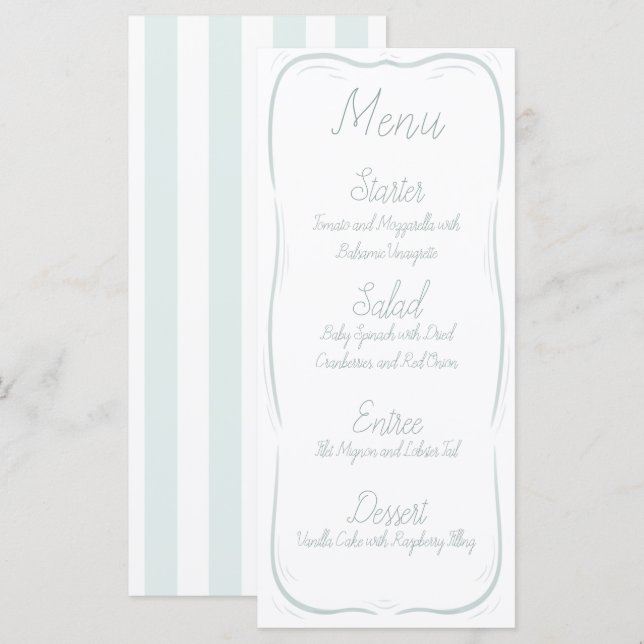 Menu Cardápio de Casamento com Faixa Verde Espumante do (Frente/Verso)
