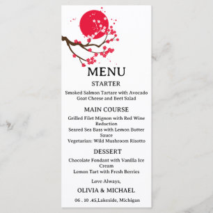 Menu cardápio de casamento com flor de cerejeira japone