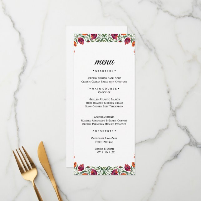 Menu Cardápio de Casamento com Flor de Papoula Vermelha (Frente/Verso In Situ)