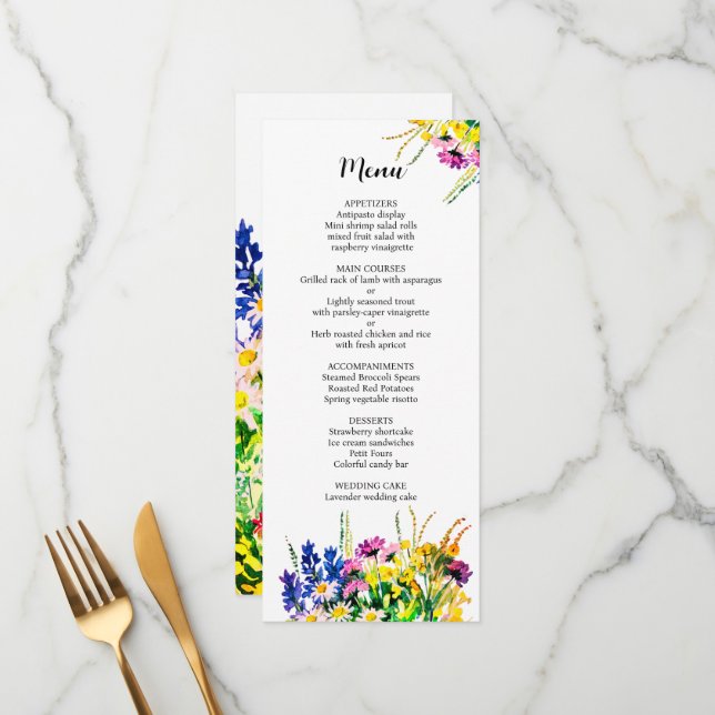 Menu Cardápio de casamento com flores de verão (Frente/Verso In Situ)