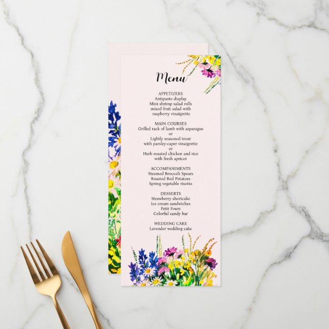 Menu Cardápio de casamento com flores de verão (Frente/Verso In Situ)