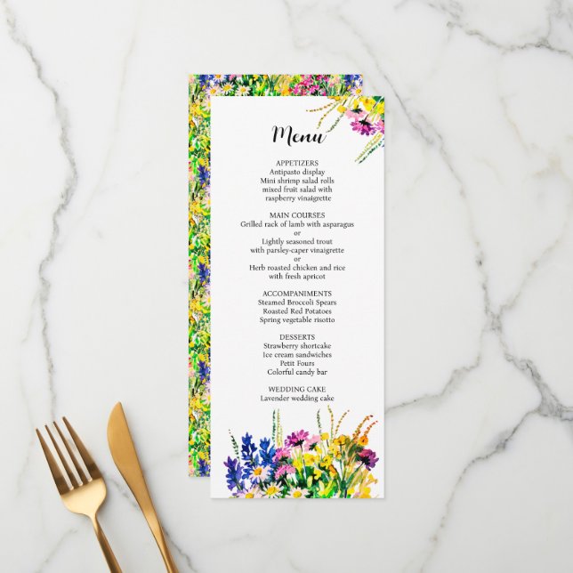 Menu Cardápio de casamento com flores de verão (Frente/Verso In Situ)