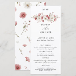 Menu Cardápio de Casamento com Flores Silvestres Rosas