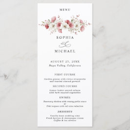 Menu Cardápio de Casamento com Flores Silvestres Rosas