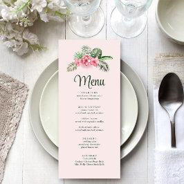 Menu Cardápio de Casamento com Flores Tropicais Rosa