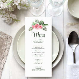 Menu Cardápio de Casamento com Flores Tropicais Rosa