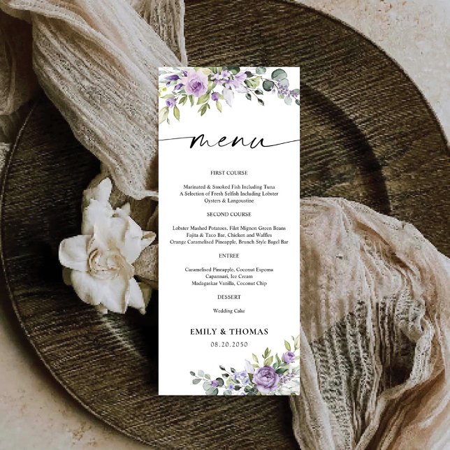 Menu Cardápio de Casamento com Flores Violetas Romântic (Criador carregado)