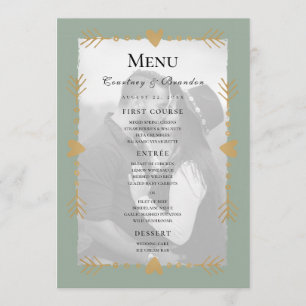 Menu Cardápio de Casamento com Fotos Modernas em Verde 