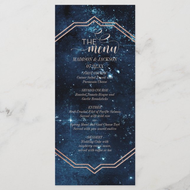 Menu Cardápio de Casamento com Galáxia Celestial e Estr (Frente)