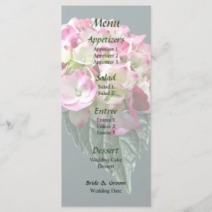 Menu Cardápio de Casamento com Hidrangea Rosa e Branca