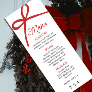 Menu Cardápio de Casamento com Laço Vermelho Elegante