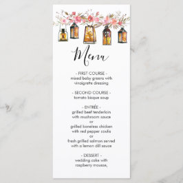 Menu Cardápio de Casamento com Lanterna Floral Aquarela