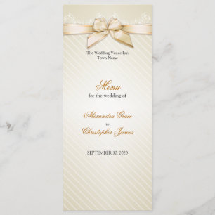 Menu Cardápio de Casamento com Listras Douradas e Fita
