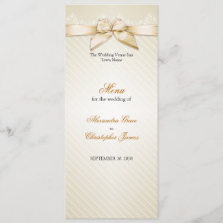 Menu Cardápio de Casamento com Listras Douradas e Fita 
