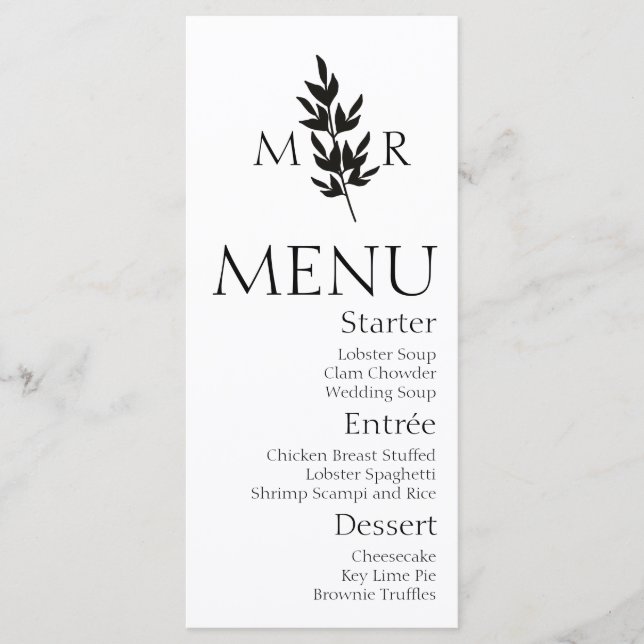 Menu Cardápio de Casamento com Logo de Ramo Botânico (Frente)
