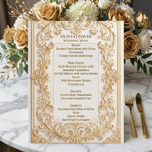 Menu Cardápio de Casamento com Moldura Floral Barroca e