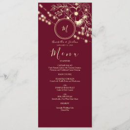 Menu Cardápio de Casamento com Monograma Burgundy Elega