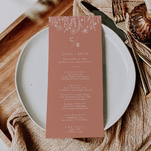 Menu Cardápio de Casamento com Monograma de Flor Silves