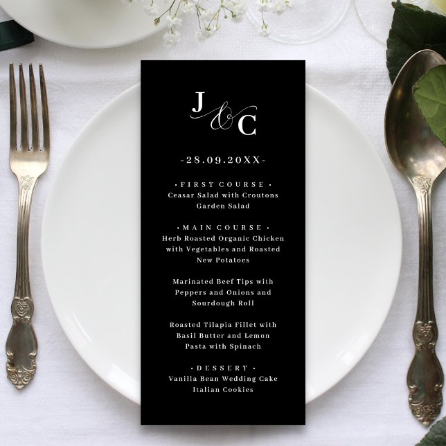 Menu Cardápio de Casamento com Monograma e E-Comercial (Ampersand monogram wedding menus add refined elegance while showcasing your meal details.)