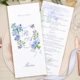 Menu Cardápio de Casamento com Monograma e Fita de Rosa