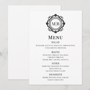 Menu Cardápio de Casamento com Monograma Floral Ornamen